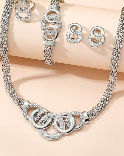 Rhinestone Cross Ring Jewelry 5-Piece Set