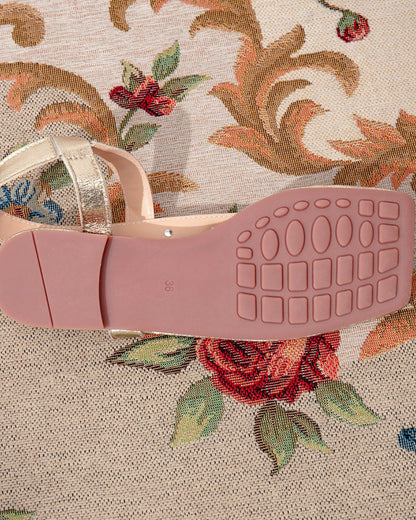 Champagne Color Lace-up Square Toe Flat Slippers