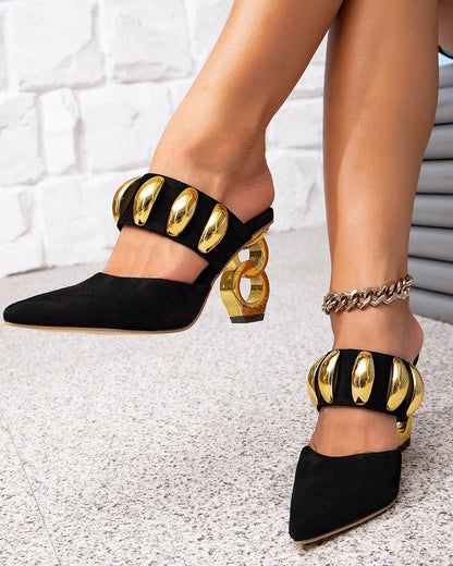 High-Heeled Gold-Tone Buckle Party Sandals