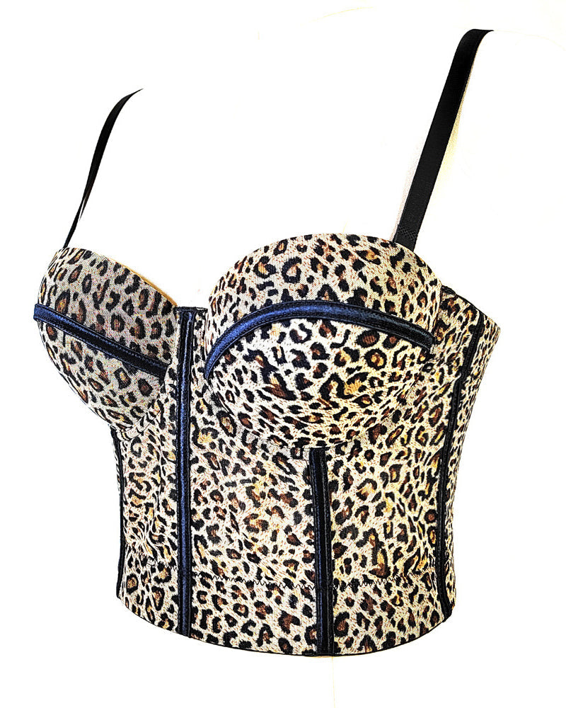 Mesh Floral Herringbone Leopard Print Halter Top