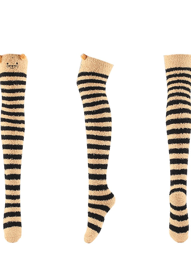 Knee High Socks Home Daily Multi Color Polyester Spandex Basic Classic Warm Cute 1 Pair for Women