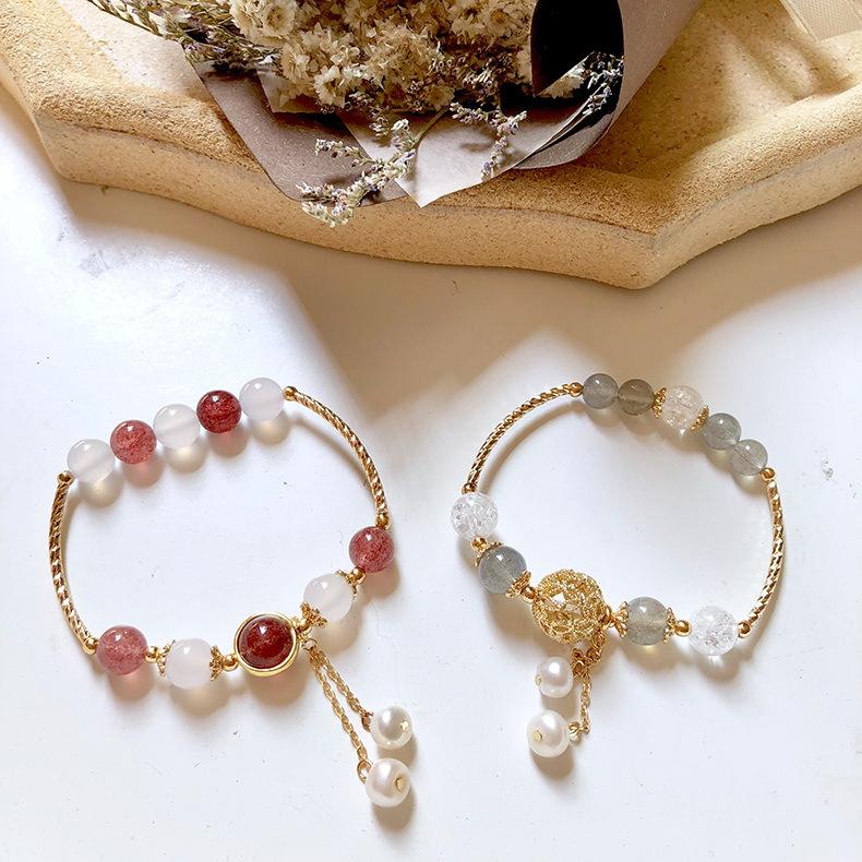 Women Strawberry Quartz Moonstone Bracelets for Women
