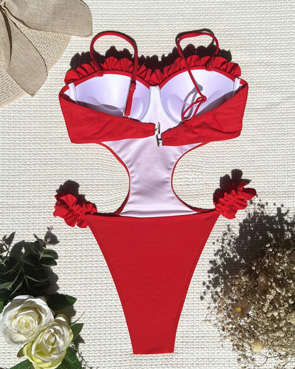 Solid Color Bikini Lace Swimsuit