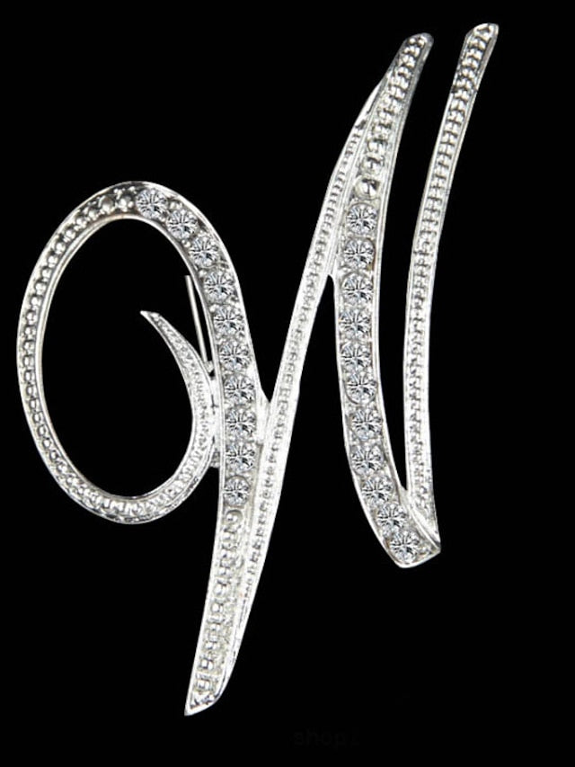 letter brooch pins initial rhinestone brooch for women crafts silvery m for Women