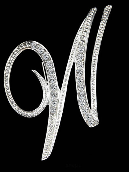 letter brooch pins initial rhinestone brooch for women crafts silvery m for Women