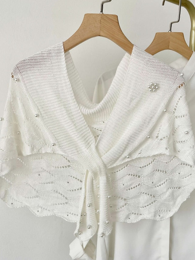 Casual Knitted Fake Collars for Hollow Out Blouse Tops Shoulder Wraps Shawls Detachable False Collar Windproof Shawl for Women