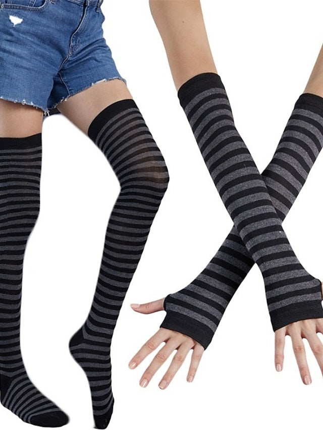 Christmas Stockings Gloves Set Colorful Polyester Cotton Simple 1 Pair for Women