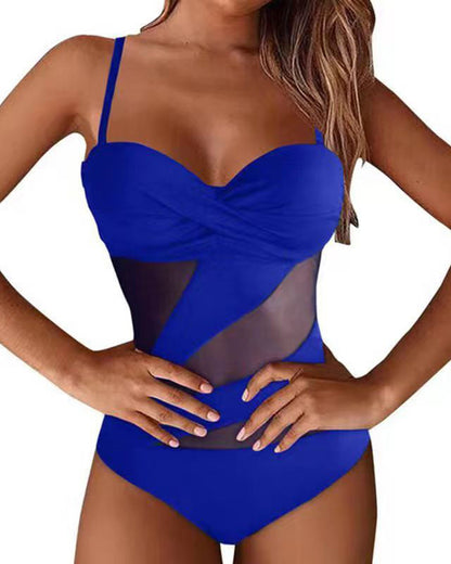 Mesh Stitching Hollow One-Piece Bikini Swimsuit