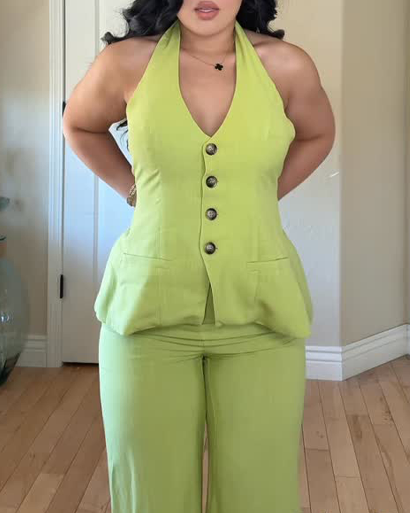 Sleeveless Casual Straight Pants Suit (Pre-Sale)