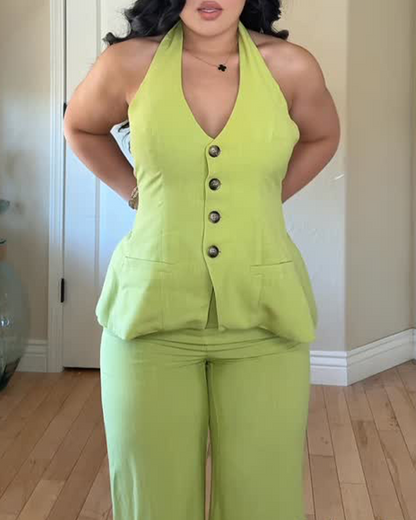 Sleeveless Casual Straight Pants Suit (Pre-Sale)