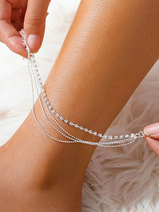 Ankle Bracelet Body Jewelry For Holiday Beach Rhinestone Alloy Silver 1 PC for Women