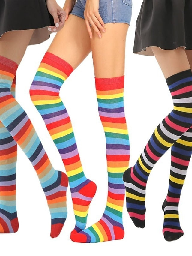 Stockings Work Daily Holiday Rainbow Polyester Cotton Simple Casual Lolita Casual Cute Casual / Daily 1 Pair for Women
