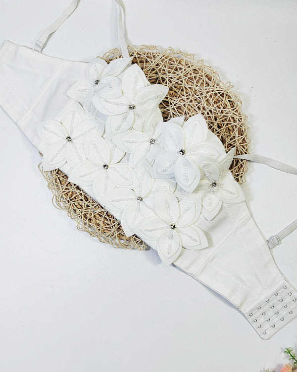 Three-Dimensional Floral Beaded Tube Top