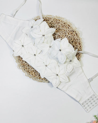 Three-Dimensional Floral Beaded Tube Top