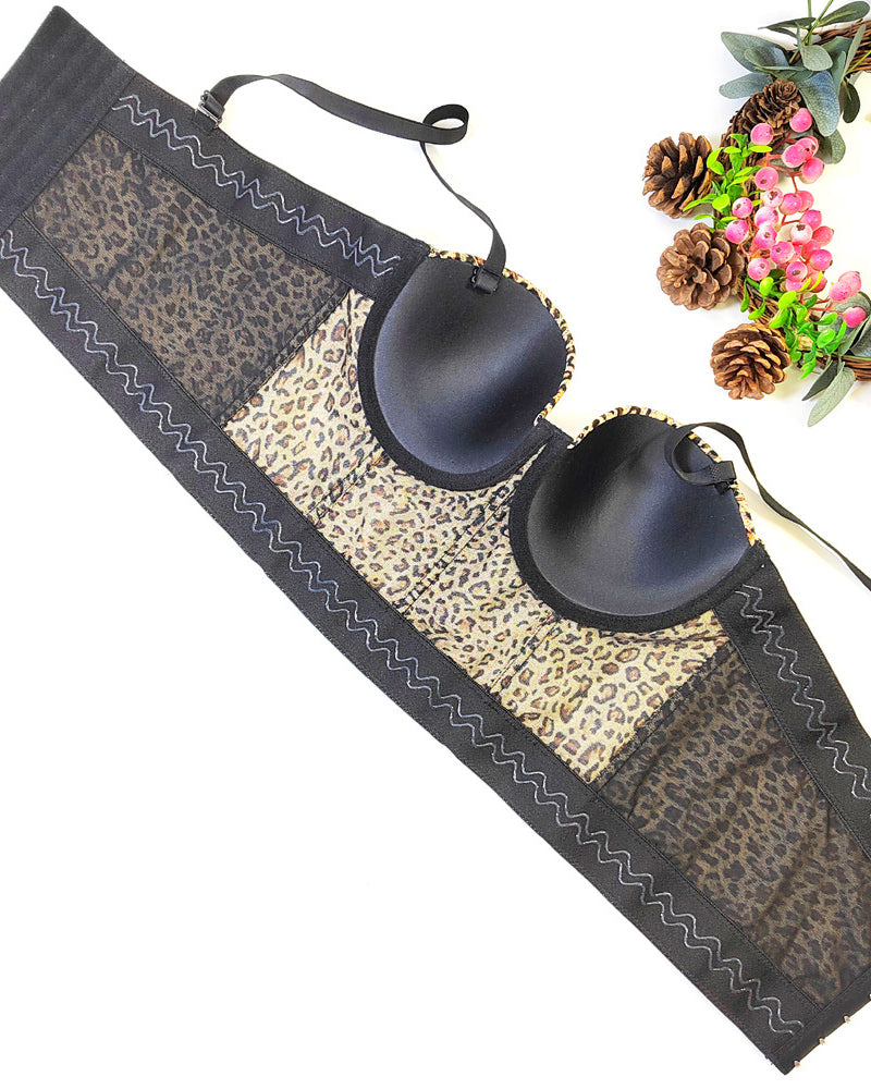 Mesh Floral Herringbone Leopard Print Halter Top