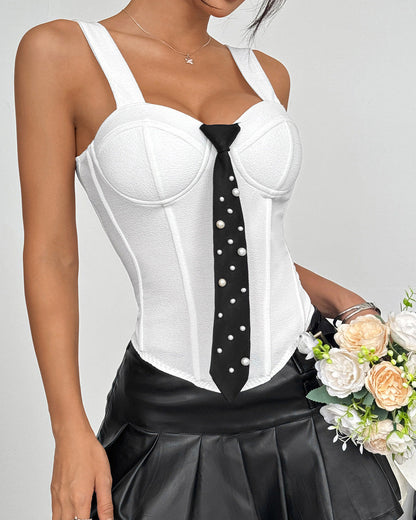 Three-Dimensional Chest Shaped Fishbone Tie Camisole