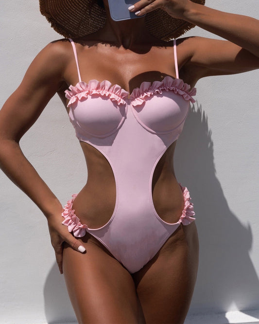 Solid Color Bikini Lace Swimsuit