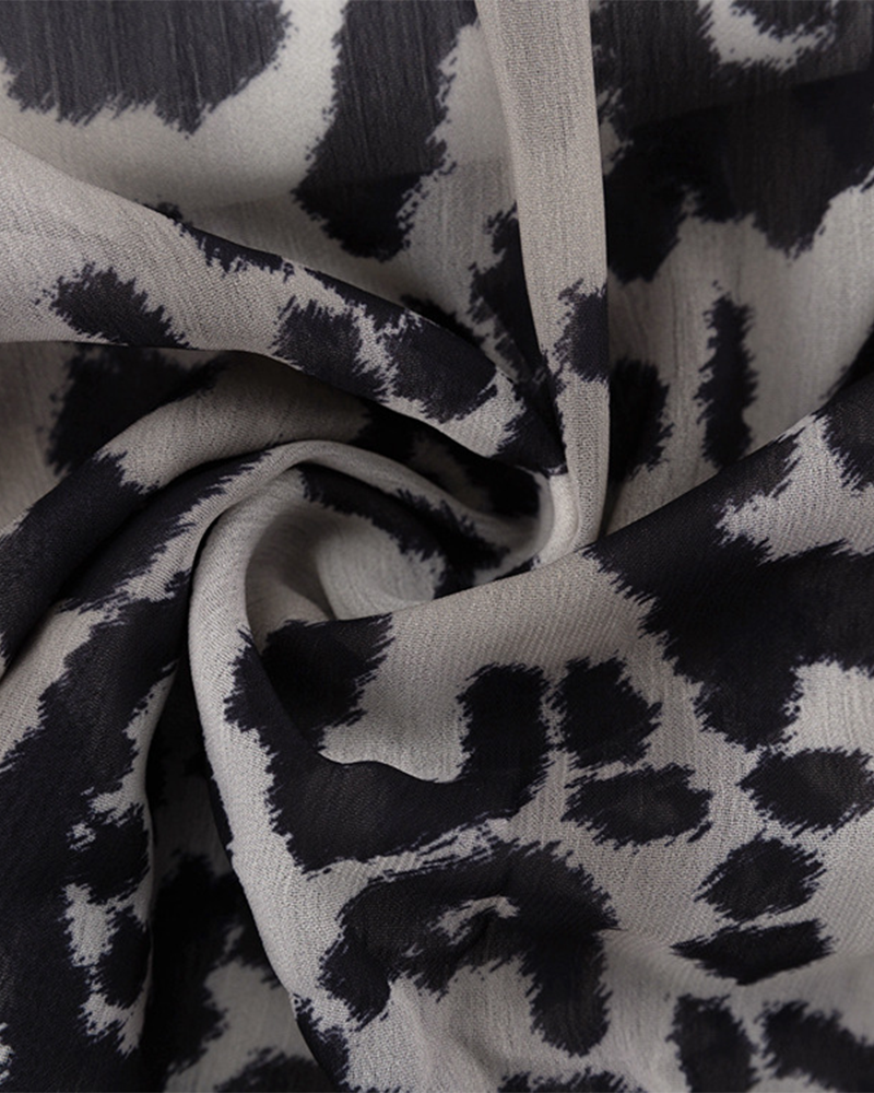 V Neck Long Sleeve Leopard Print Dress