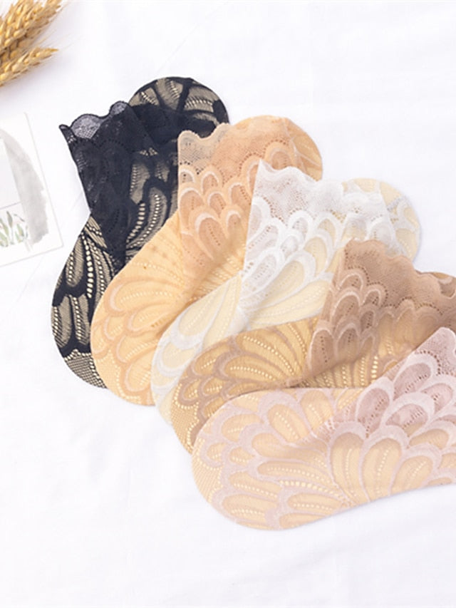 Anckle Socks Low Cut Socks Daily Lace Simple Style Sweet Casual 5 Pairs for Women
