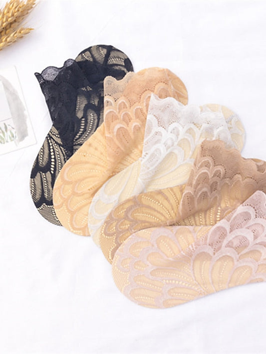 Anckle Socks Low Cut Socks Daily Lace Simple Style Sweet Casual 5 Pairs for Women