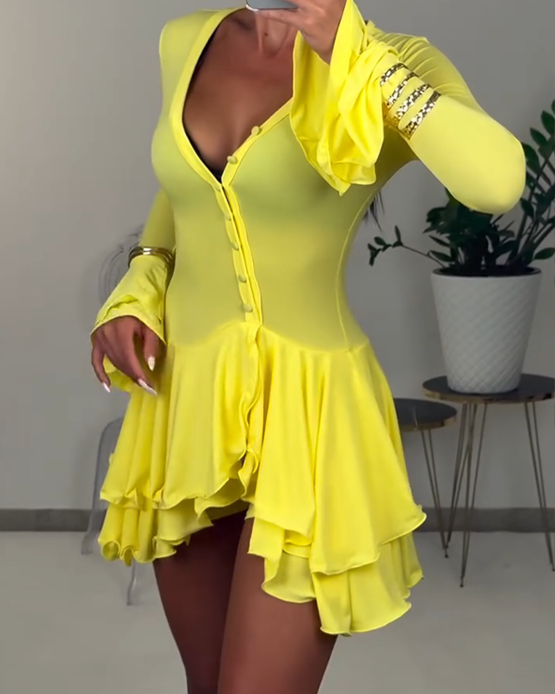 Irregular Trumpet Sleeve Dress Set (Pre-Sale)