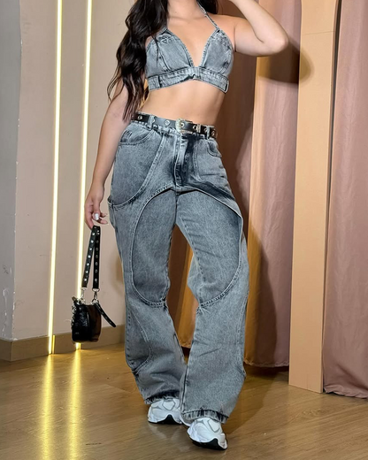 Sexy Halter Denim Suit (Pre-Sale)