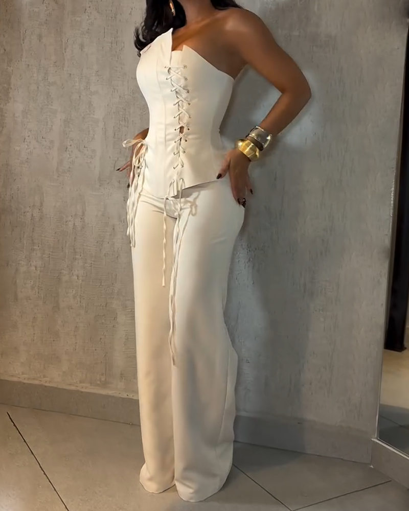 Lace-Up Straight-Leg Trouser Suit (Pre-Sale)