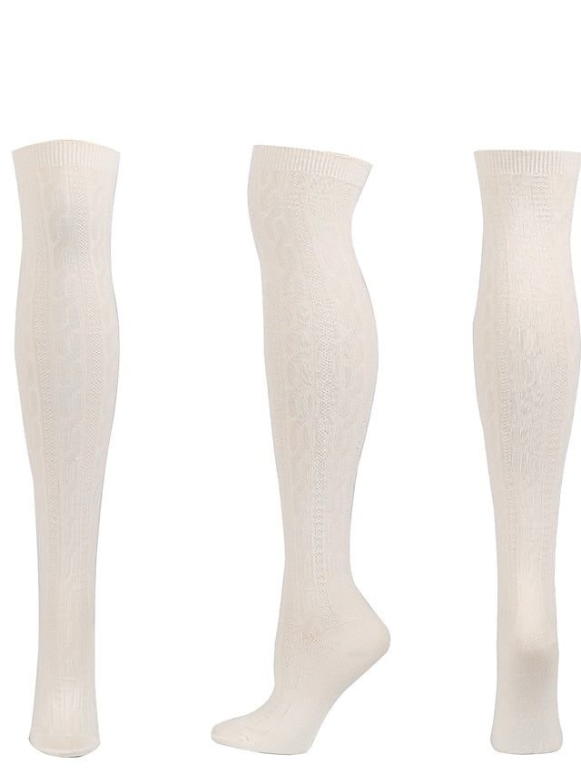 Knee High Socks Home Daily Solid Color Polyester Spandex Basic Classic Warm 1 Pair for Women