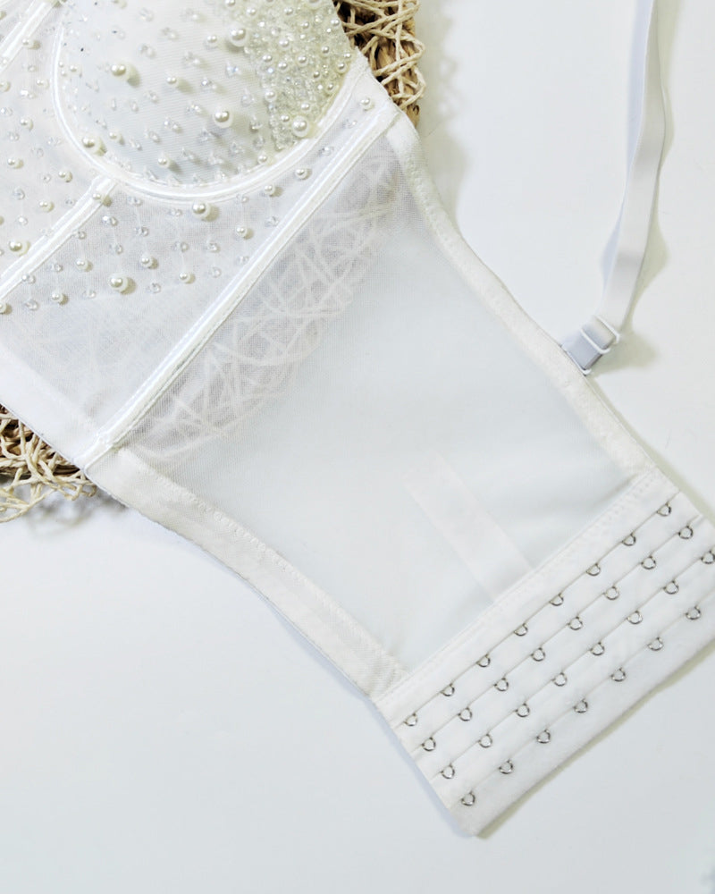 Quick-Drying Mesh Bandeau With Beading and Rhinestones