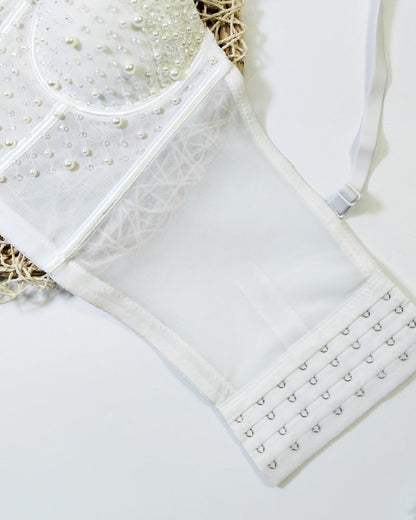 Quick-Drying Mesh Bandeau With Beading and Rhinestones