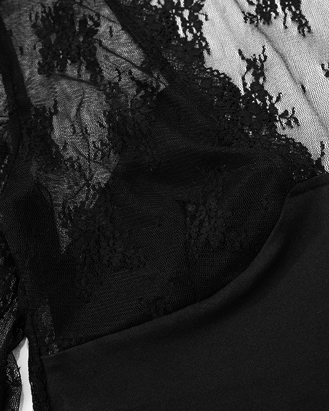 Solid Color Sexy Stitching Lace T-Shirt