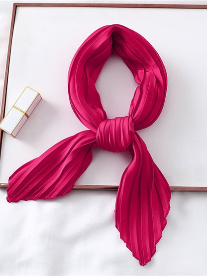 1 pcs New 70*70cm Fashion Women Silk Pleated Scarf Luxury Solid Neck Scarfs Foulard Femme Crinkle Hair Band Scarves Girl Neckerchief for Women