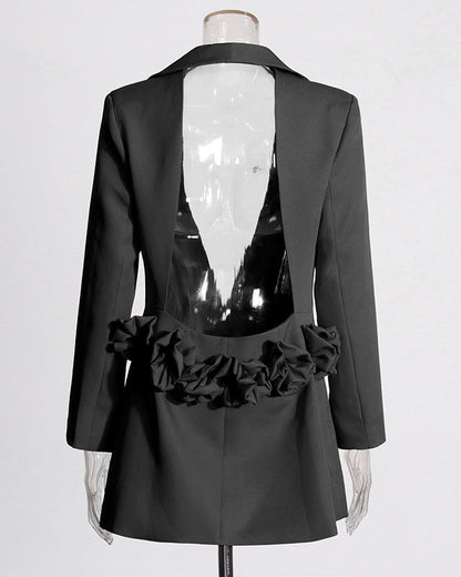 V-Neck Open Back Floral Suit Jacket