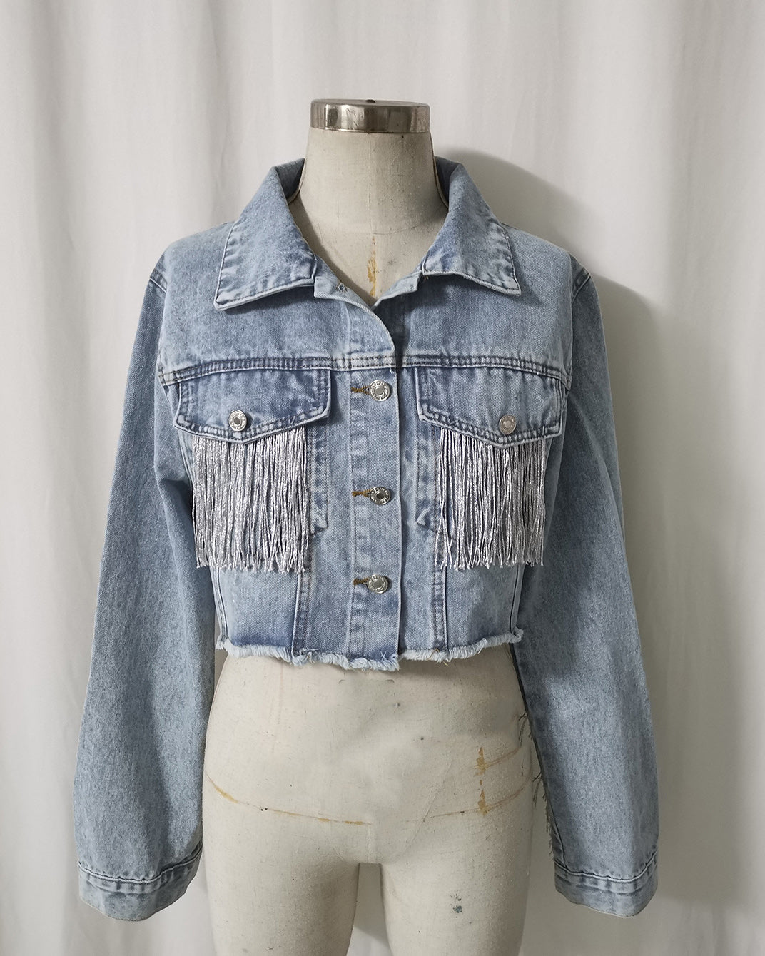 Fringed Distressed Denim Jacket