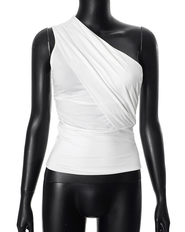 Sleeveless One Shoulder Crop Top