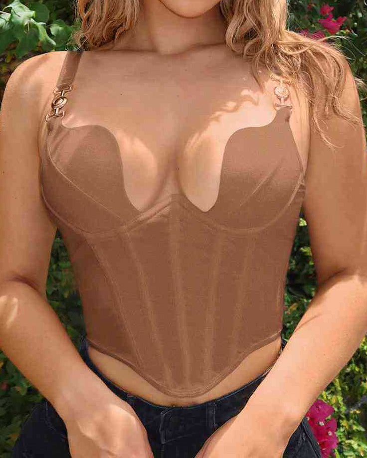 Shell-Shaped Bra Clip Straps Herringbone Waist Tank Top