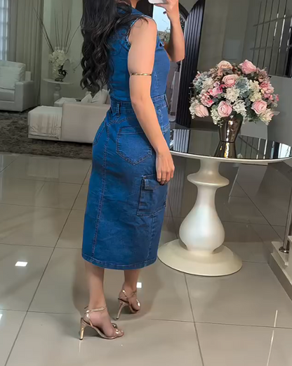 Sleeveless Slit Denim Dress (Pre-Sale)
