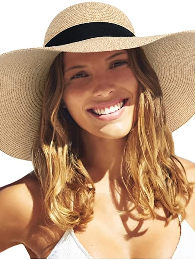 1 PC Sun Straw Hat Wide Brim UPF 50 Summer Hat Foldable Roll up Floppy Beach Hats for Women for Women