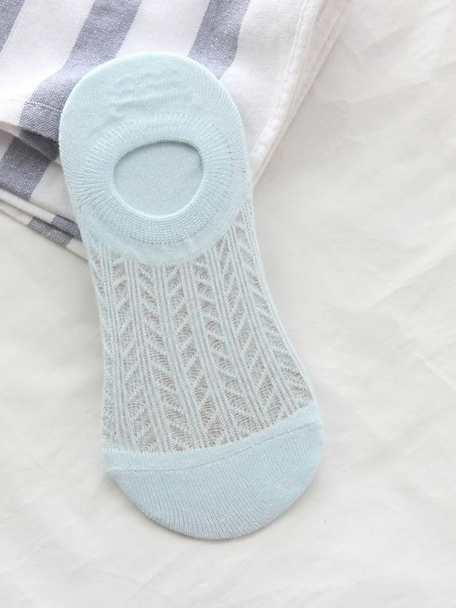 socks women spring and summer new glass silk ladies non-slip invisible socks cotton hollow mesh air conditioning socks boat socks women for Women