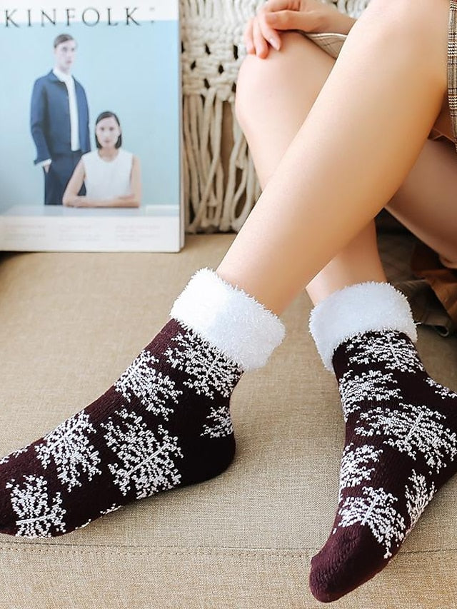Crew Socks Thick Winter Warm Socks Home Christmas Work Polyester Spandex Nylon Basic Casual Warm Elastic Casual 1 Pair for Women