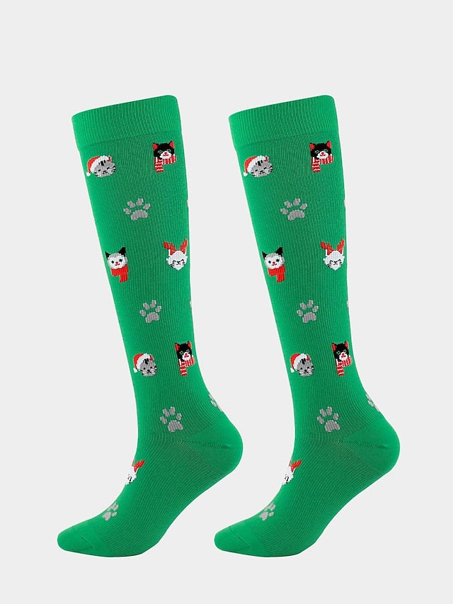 Unisex Knee High Socks Christmas Gift Cycling / Bike Multi Color Spandex Nylon Sporty Casual Classic Warm Cute Sports 1 Pair for Women