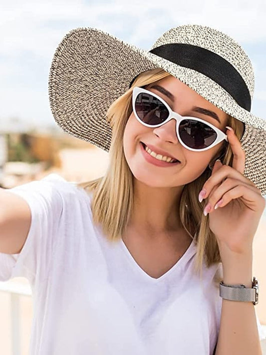 1 pcs  Beach Straw Sun Hat Large Ladies Foldable & Packable Floppy Hats with Wide Brim-UPF 50 UV Protection Summer Sunhat for Women