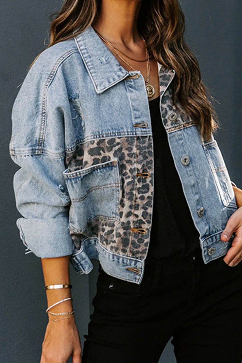 Denim Leopard Patchwork Jacket